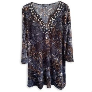 METRO 22 Leopard Print Rhinestone Neck Tunic